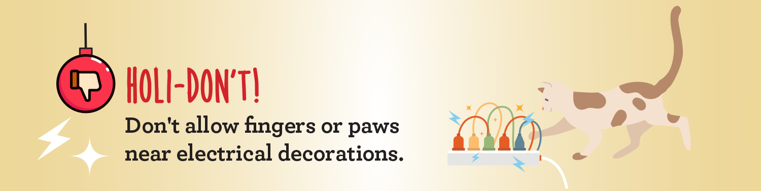 Qué no hacer en las fiestas. No permita que niños o mascotas se acerquen a las decoraciones con electricidad.