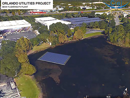 Rendering of OUC’s Gardenia Operations Center floating solar project.