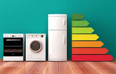 Save Energy & Water Tips: Image shows appliances lined up against a wall