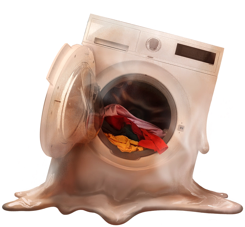 Melting dryer with clothes inside
