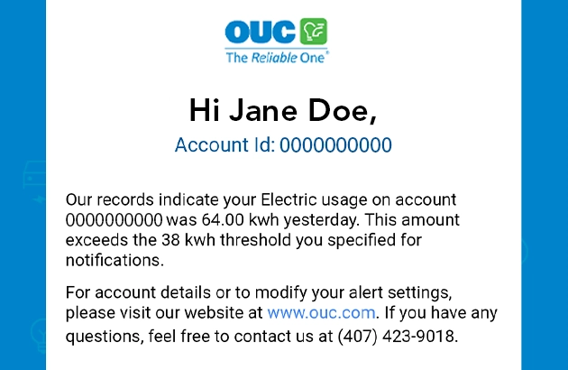 OUC High Usage Alert Sample